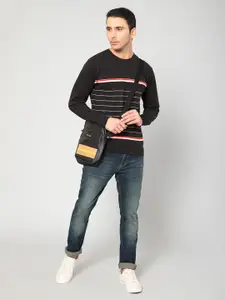 Cantabil Men Grey & White Striped Wool Pullover