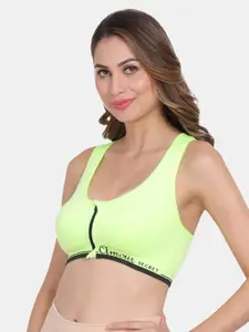 Amour Secret Green & Black Lightly Padded Anti Odour Front Zipper Open Sports Bra
