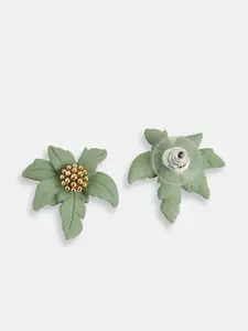SOHI Gold Plated Green Contemporary Studs Earrings