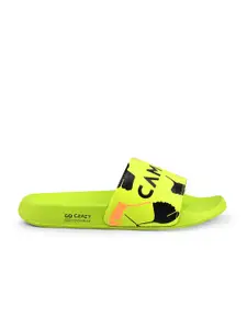 Campus Men Fluorescent Green & Black Printed Sliders