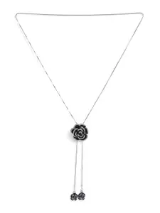 SOHI Silver-Toned & Black Silver-Plated Floral Pendant Chain