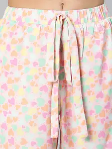 Oxolloxo Women Pink Heart Printed Flared Lounge Pants