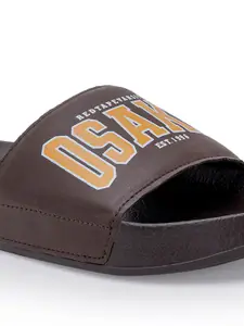 Red Tape Men Brown & Orange Printed Sliders