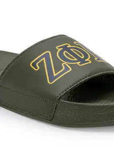 Red Tape Men Olive Green & Yellow Printed Sliders