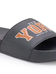 Red Tape Men Grey & Orange Printed Sliders