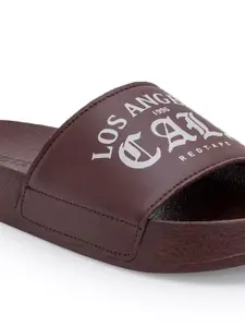 Red Tape Men Brown & White Printed Rubber Sliders