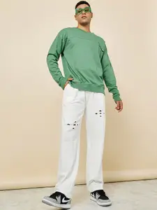 Styli Men Beige  Distressed Relaxed-Fit Cotton Track Pant