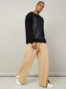 Styli Men Wide Leg Jogger with Split Hem