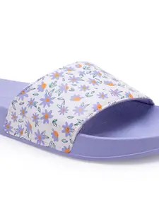 Red Tape Women Purple & White Printed Sliders