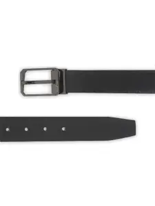 Allen Cooper Men Black Textured Reversible Leather Belt