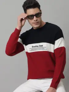 Cantabil Men Red & White Colourblocked Long Sleeves Wool Pullover
