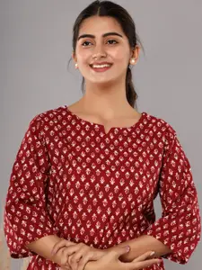 ROOPWATI FASHION Women Maroon & White Printed Pure Cotton Night suit