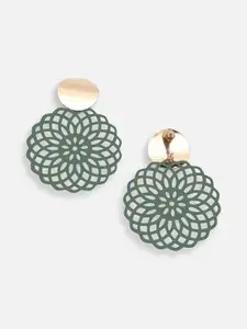 SOHI Women Gold Plated Green Contemporary Drop Earrings