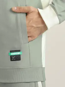 XYXX Men Off White Colourblocked Hooded Cotton Sweatshirt