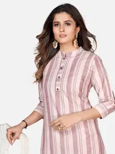 Vbuyz Women Rose Gold Striped Thread Work Kurta