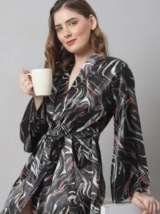Claura Women Black Digital Printed Robe