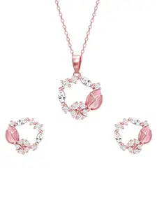 GIVA 925 Silver Rose Gold Drop Wreath Pendant Set