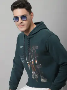 Cantabil Men Green Printed Fleece Hooded Sweatshirt