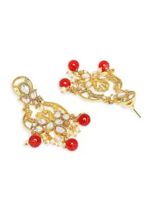 OOMPH Red Gold Plated Peacock Shaped Drop Earrings