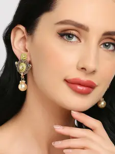 OOMPH Green & Rose Gold Set Of 2 Peacock Shaped Drop Earrings