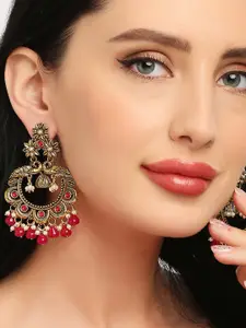 OOMPH Green & Red Set Of 2 Floral Chandbalis Earrings