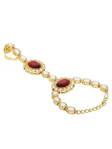 OOMPH Women Gold-Toned & Maroon Gold-Plated Ring Bracelet