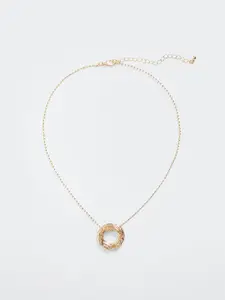 MANGO Beaded Necklace with Circular Textured Pendant