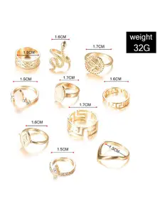 Jewels Galaxy Women Set of 10 Gold-Plated Snake Inspired Stackable Finger Ring