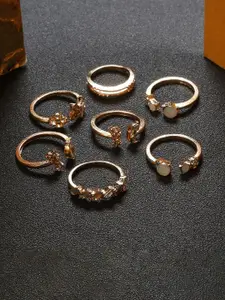 Jewels Galaxy Set of 7 Gold-Plated Stone Studded Contemporary Stackable Finger Rings