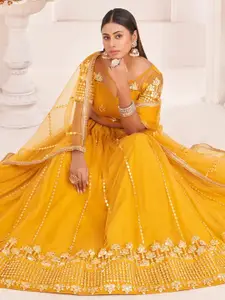 FABPIXEL Embroidered Thread Work Semi-Stitched Lehenga & Unstitched Blouse With Dupatta