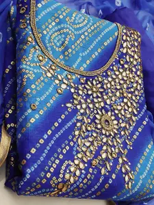 KALINI Blue & White Printed Unstitched Dress Material