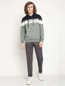 Octave Men Grey Melange Colourblocked Hooded Sweatshirt