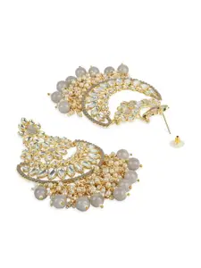 I Jewels Grey & White Gold Plated Contemporary Chandbalis Earrings