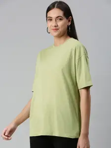 Huetrap Women Cotton Drop-Shoulder Sleeves Boxy Longline T-shirt