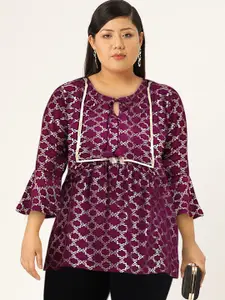 all about you Ethnic Motifs Print Gotta Patti Detail Pleated Kurti