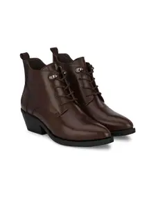 DressBerry Women Lace-Up Casual Block-Heeled Biker Boots