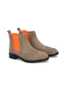 DressBerry Women Textured Casual Block-Heeled Genuine Leather Chelsea Boots