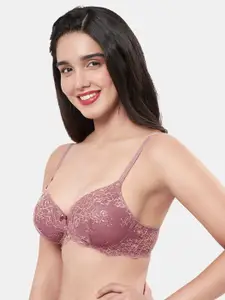 Amante Peach-Coloured Abstract Bra Lightly Padded