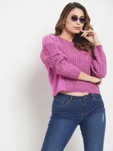 Madame Women Cable Knit Acrylic Pullover With Fuzzy Detail