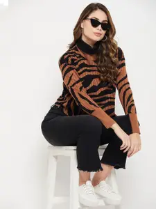 Madame Women Animal Printed Acrylic Crop Pullover