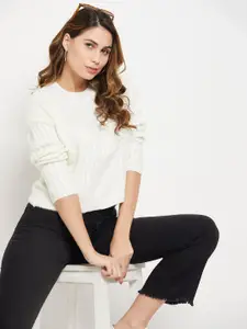 Madame Women Acrylic Cable Knit Crop Pullover