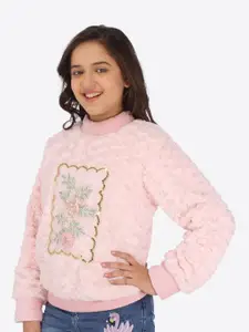 CUTECUMBER Floral Printed High Neck Acrylic Pullover Sweatshirt