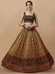 SAPTRANGI Printed Kalamkari Semi-Stitched Lehenga & Unstitched Blouse With Dupatta