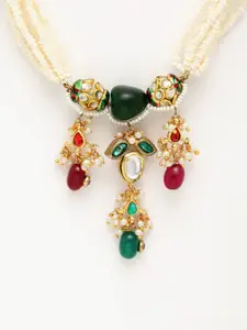 DUGRISTYLE Gold Plated Kundan & Pearl Beaded Necklace