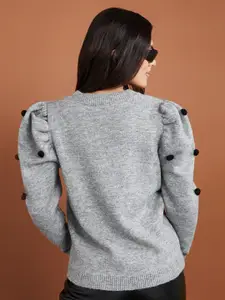 Styli Women Embroidered Pom Pom Pullover