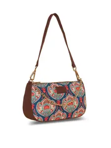 ZOUK Ethnic Motifs Printed Structured Baguette Bag Handbags