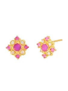 Voylla Gold-Toned & Pink Floral Studs Earrings