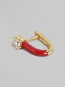 Carlton London Gold-Toned & Red Contemporary Half Hoop Earrings