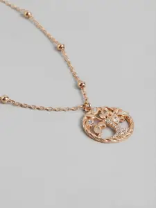 Carlton London Women Rose Gold-Plated CZ Studded Pendant with Chain