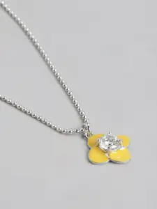 Carlton London Women Rhodium-Plated CZ Studded Pendant with Chain